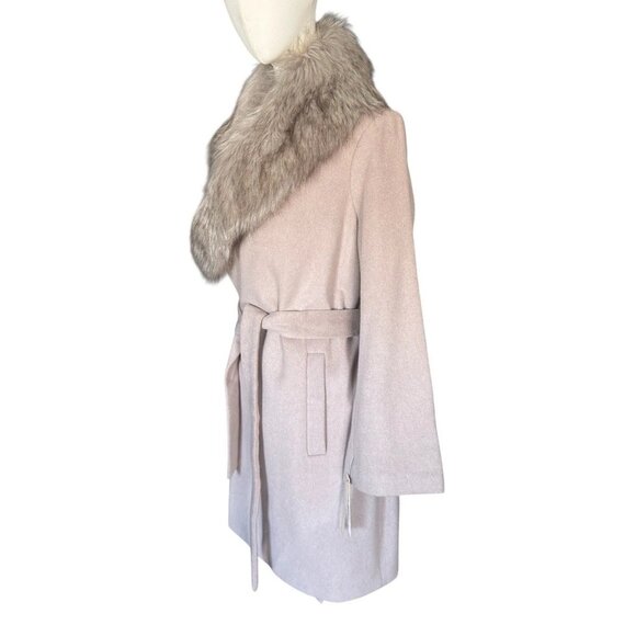 NWT Tahari Camel Wool Blend Lined Belted Coat with Removable Faux Fur Collar L - Picture 2 of 16